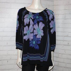 💐 Dark Blue & Purple Floral Blouse – Madison L